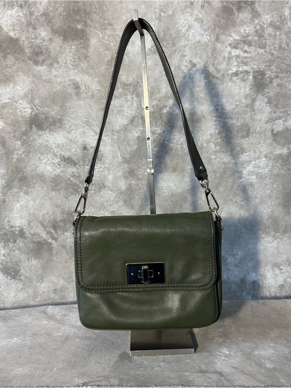 kate spade Dark Green Leather Shoulder Bag with Black Strap (Love 25)